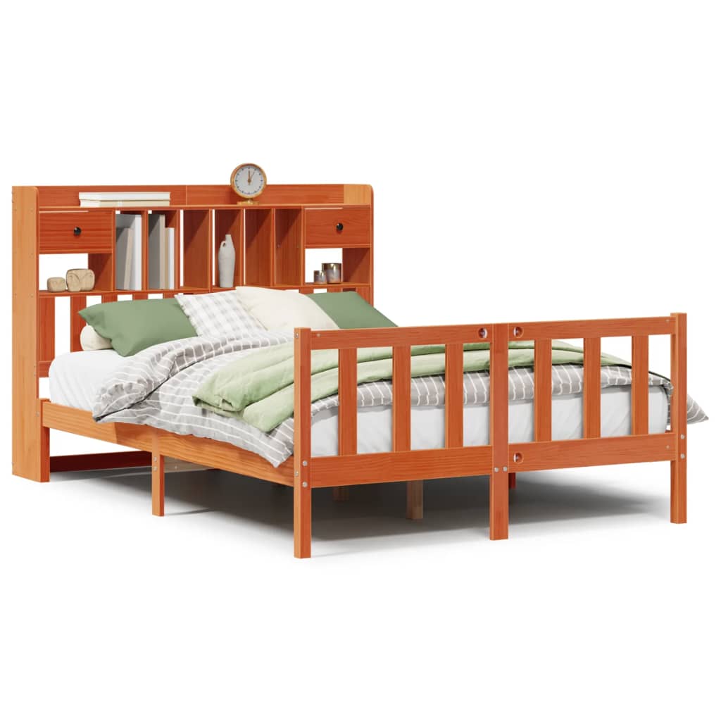 Bookcase Bed without Mattress Wax Brown 140x200 cm Solid Wood Pine