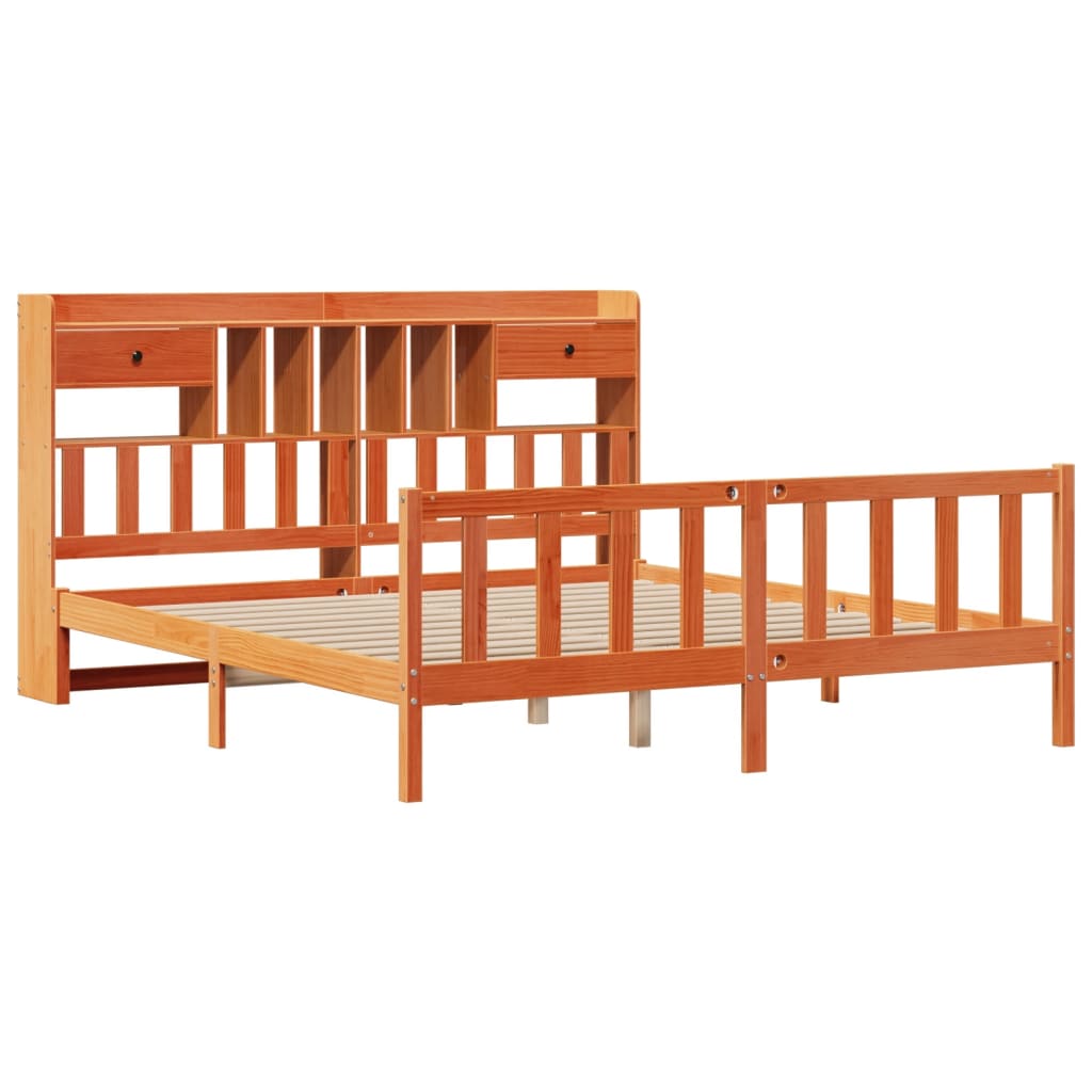 Bookcase Bed without Mattress Wax Brown 200x200 cm Solid Wood Pine
