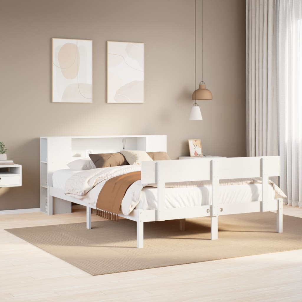 Bookcase Bed without Mattress White 140x190 cm Solid Wood Pine