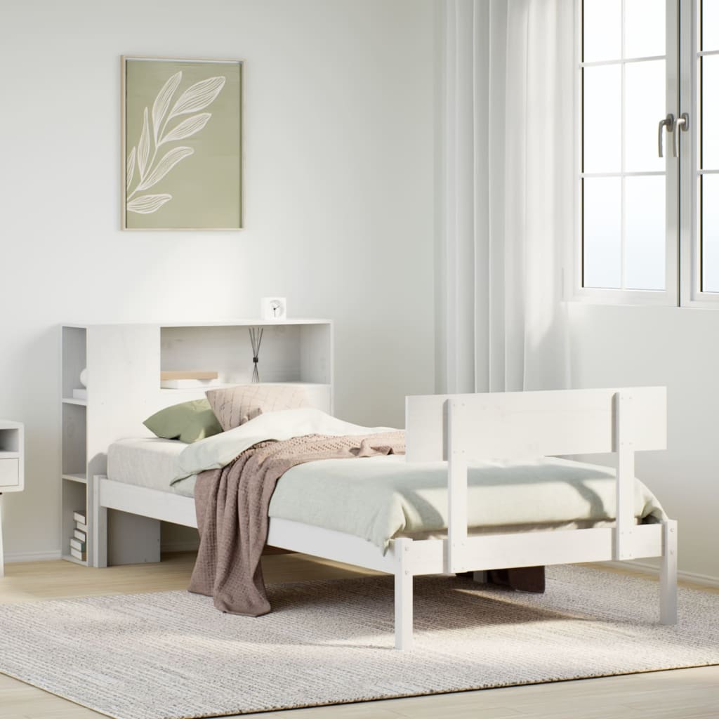 Bookcase Bed without Mattress White 90x200 cm Solid Wood Pine