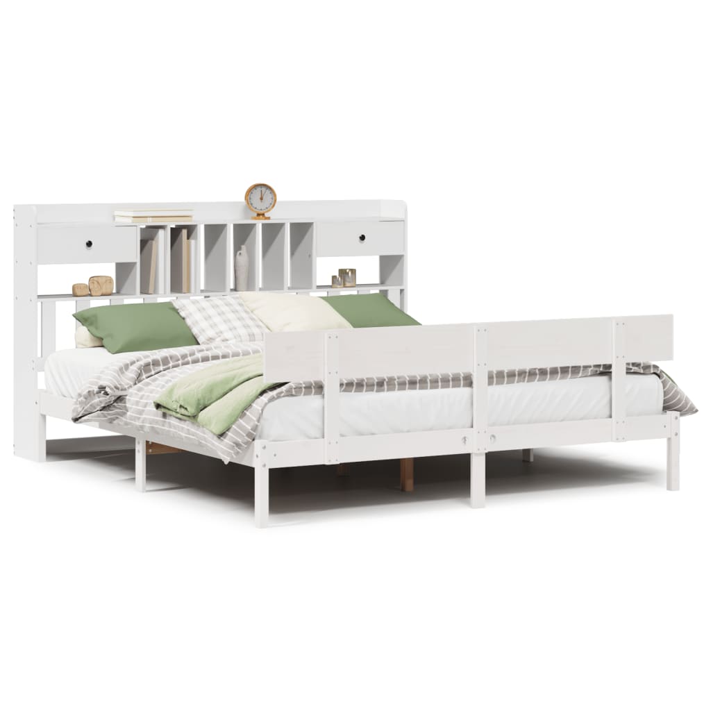 Bookcase Bed without Mattress White 180x200 cm Super King Solid Wood Pine