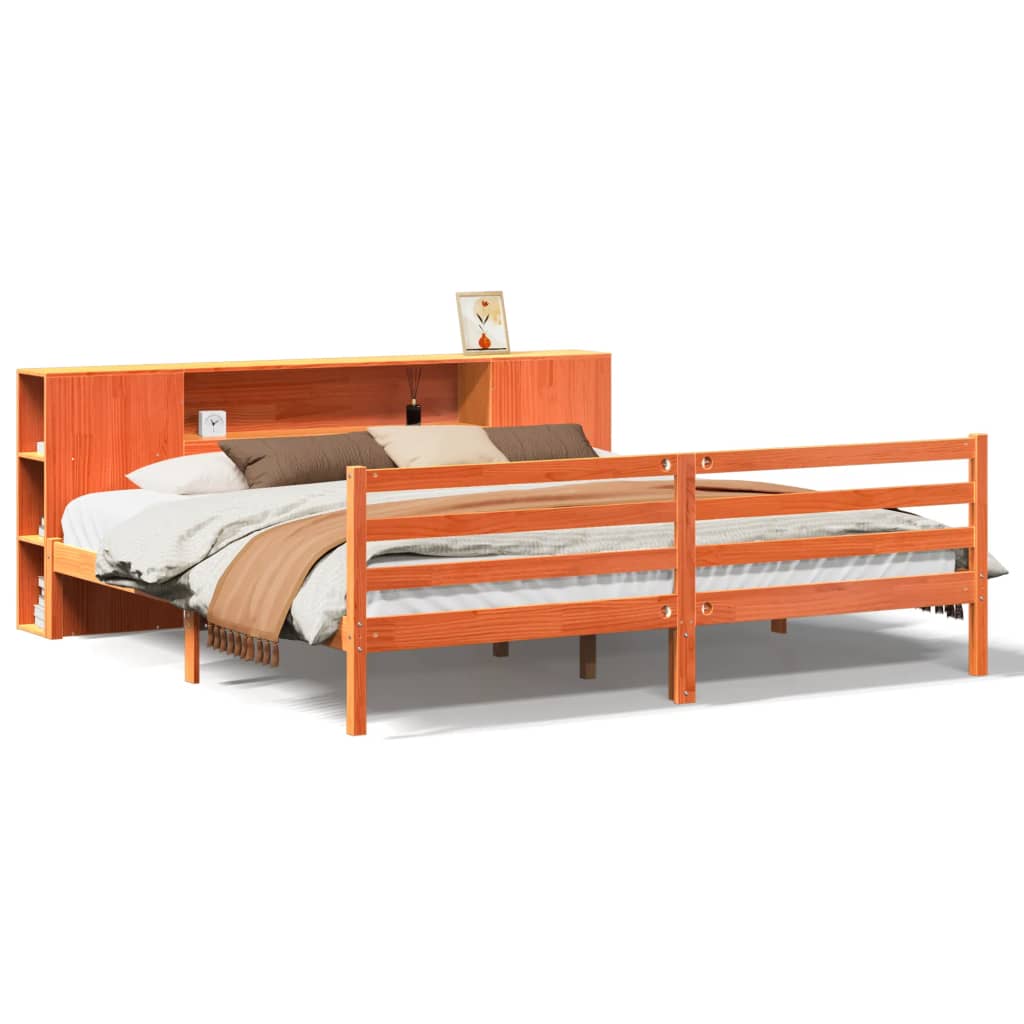 Bookcase Bed without Mattress Wax Brown 200x200 cm Solid Wood Pine