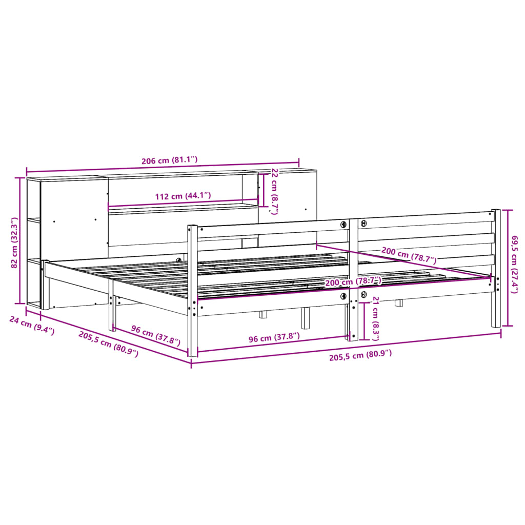 Bookcase Bed without Mattress Wax Brown 200x200 cm Solid Wood Pine