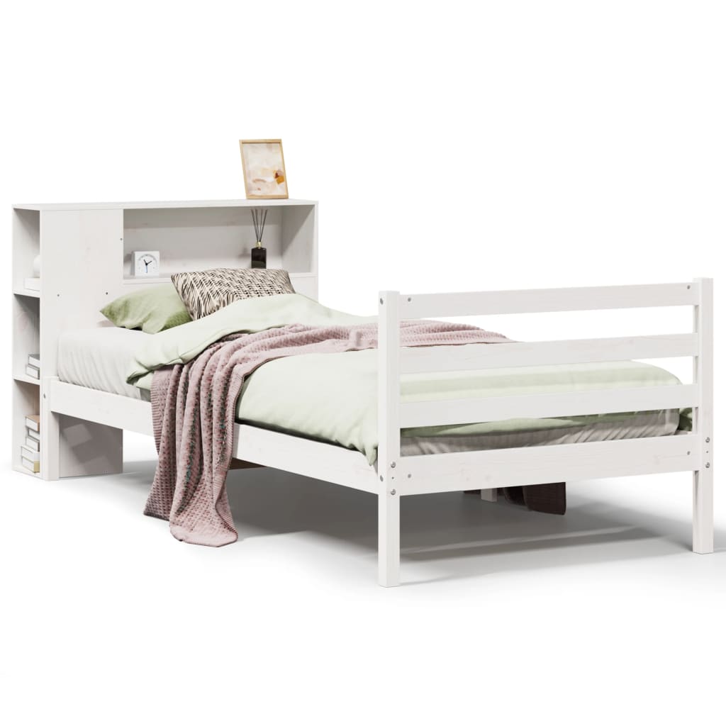 Bookcase Bed without Mattress White 90x190 cm Single Solid Wood Pine