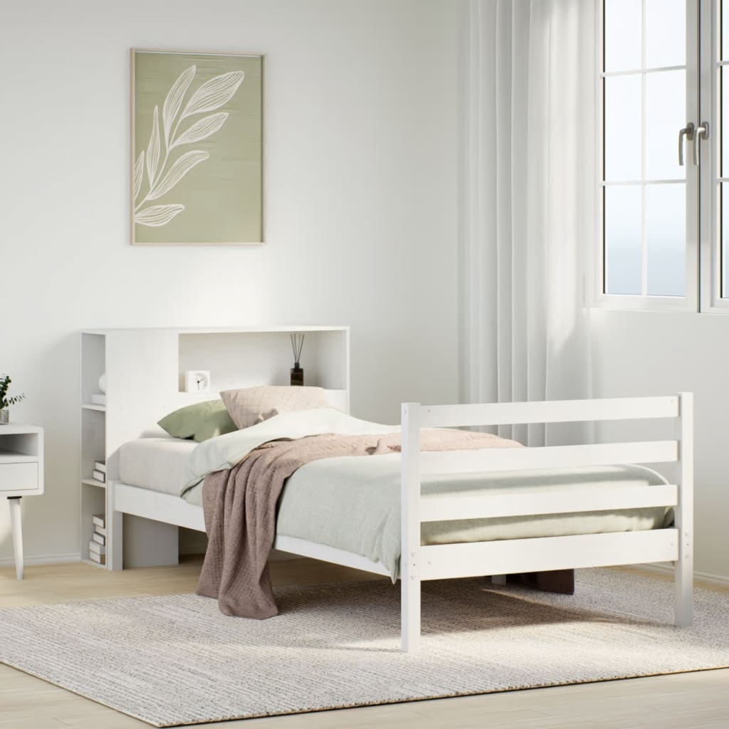 Bookcase Bed without Mattress White 90x190 cm Single Solid Wood Pine
