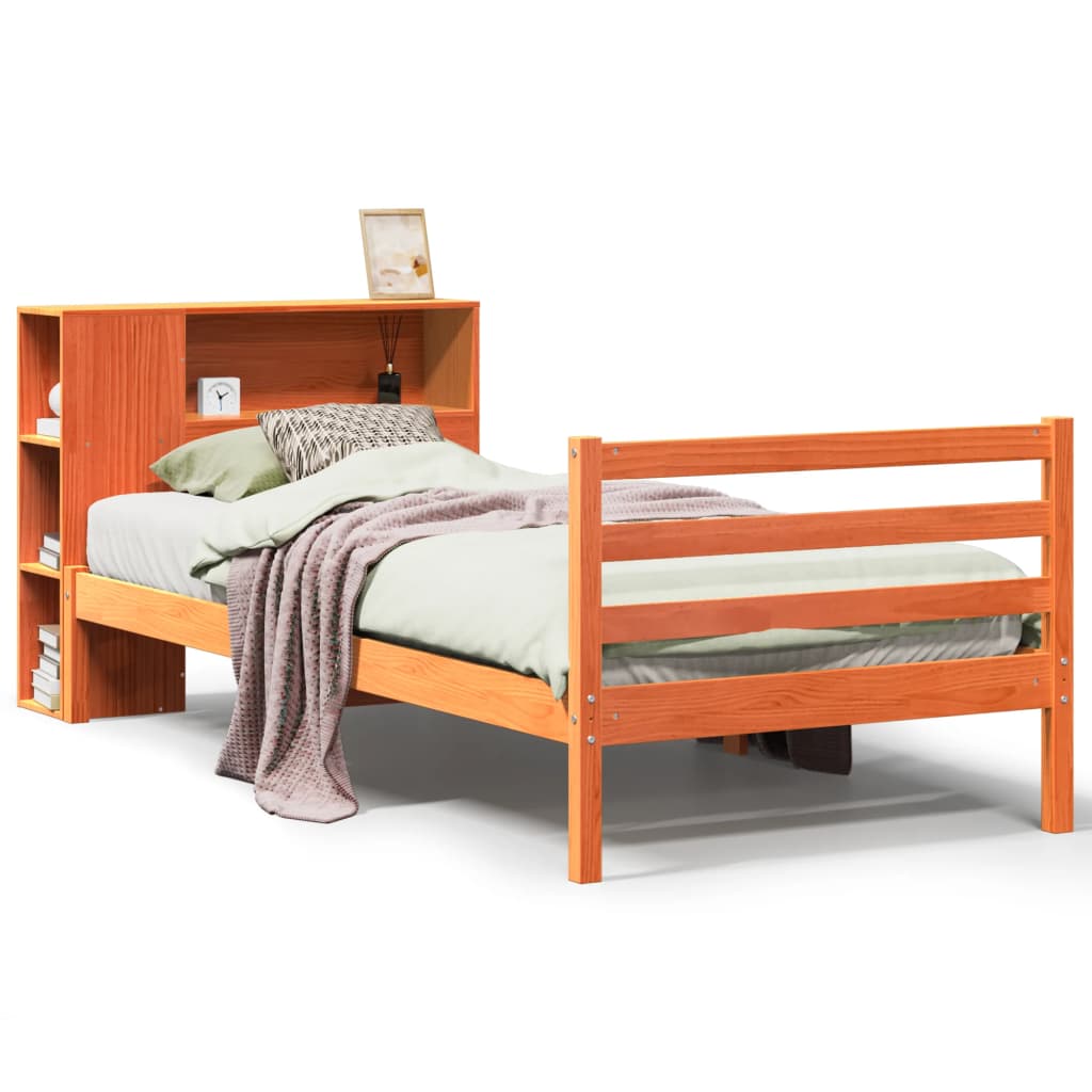Bookcase Bed without Mattress Wax Brown 100x200 cm Solid Wood