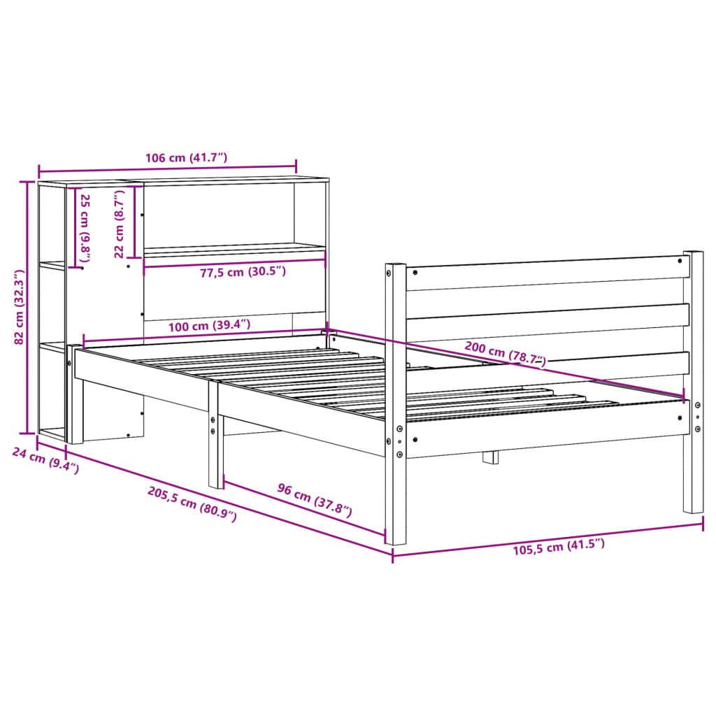 Bookcase Bed without Mattress Wax Brown 100x200 cm Solid Wood