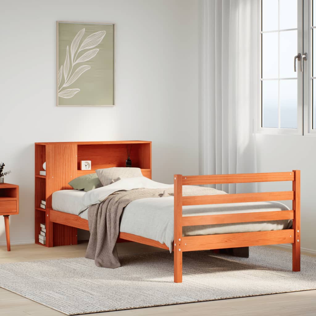 Bookcase Bed without Mattress Wax Brown 100x200 cm Solid Wood