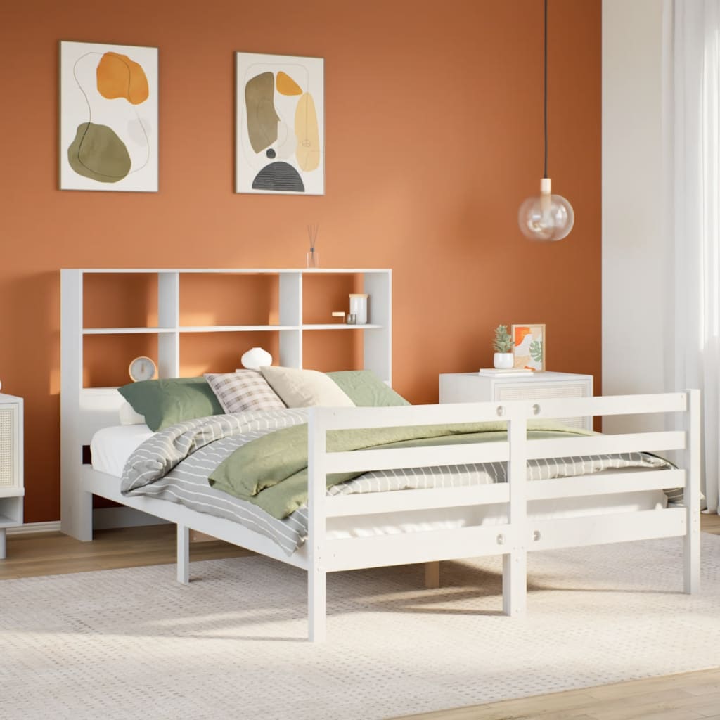 Bookcase Bed without Mattress White 140x190 cm Solid Wood Pine