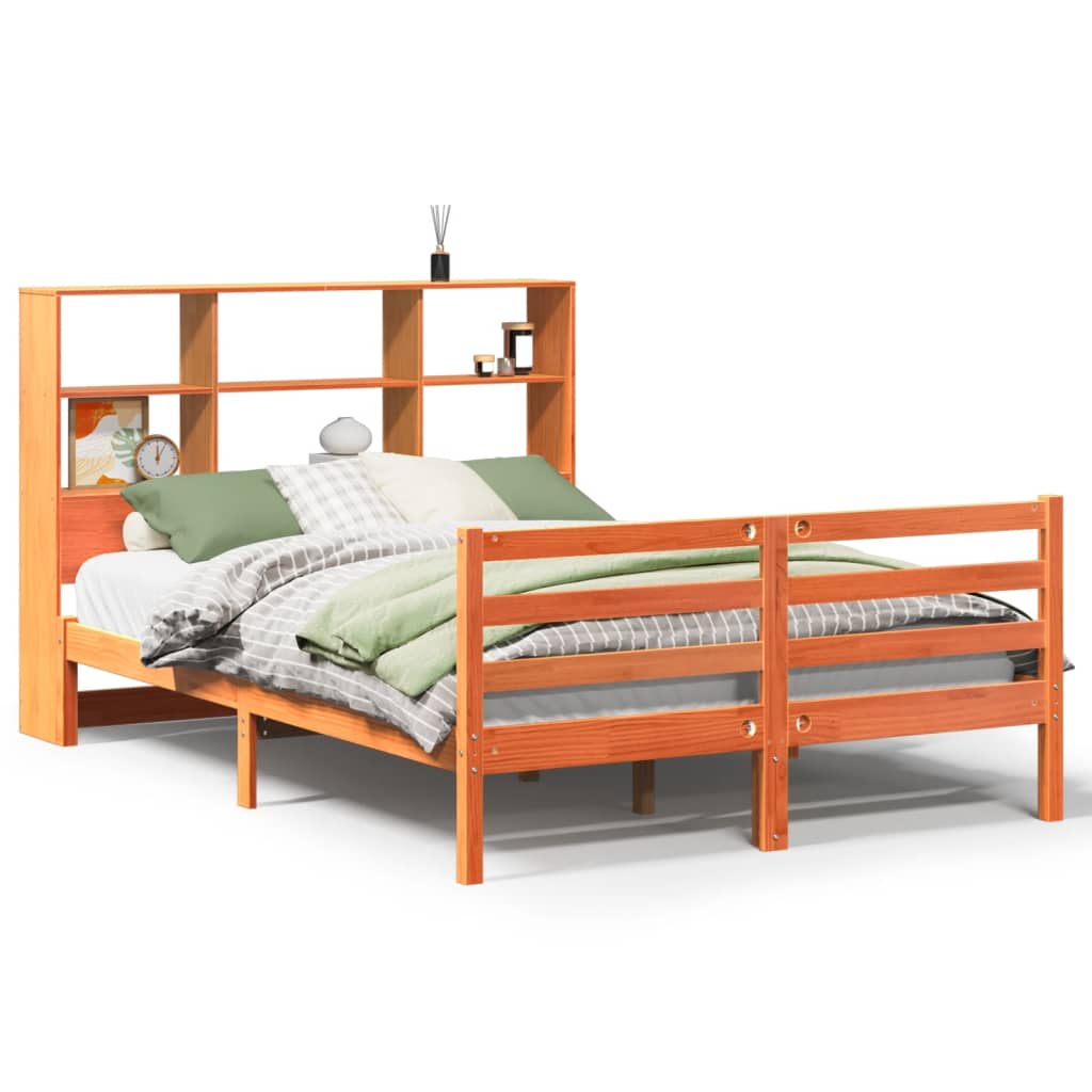 Bookcase Bed without Mattress Wax Brown 135x190 cm Solid Wood