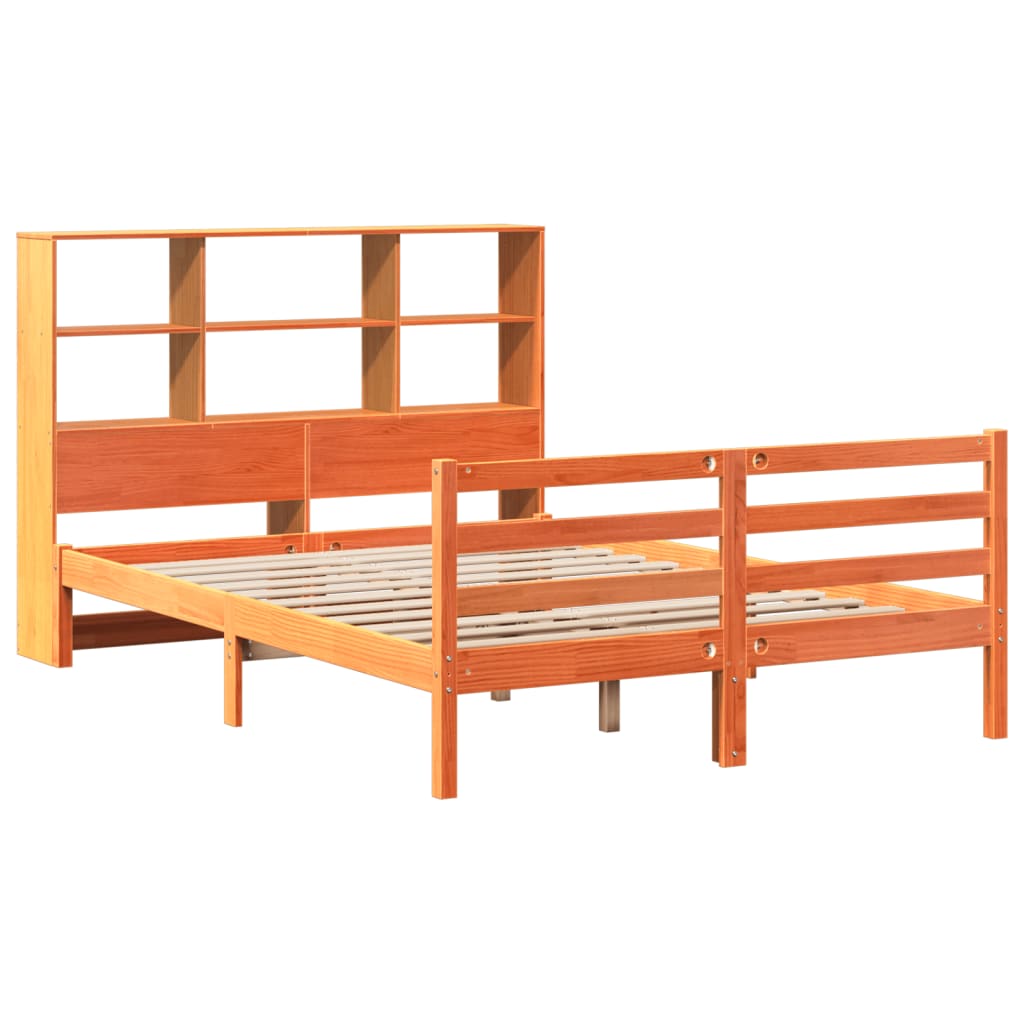 Bookcase Bed without Mattress Wax Brown 135x190 cm Solid Wood