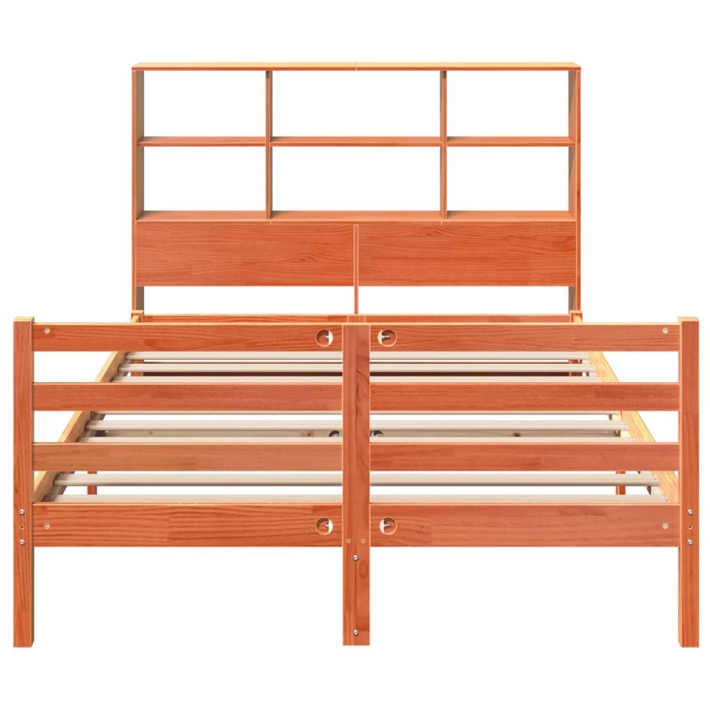 Bookcase Bed without Mattress Wax Brown 135x190 cm Solid Wood