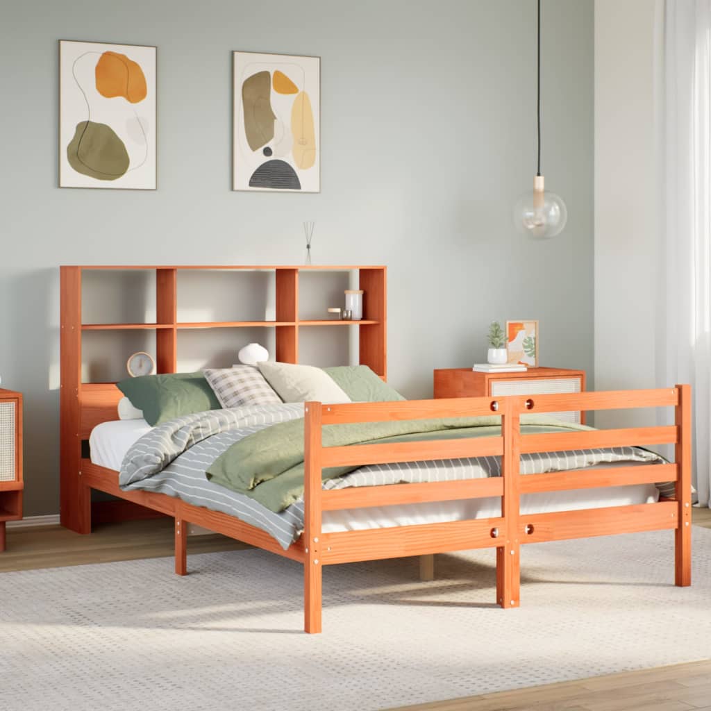 Bookcase Bed without Mattress Wax Brown 135x190 cm Solid Wood