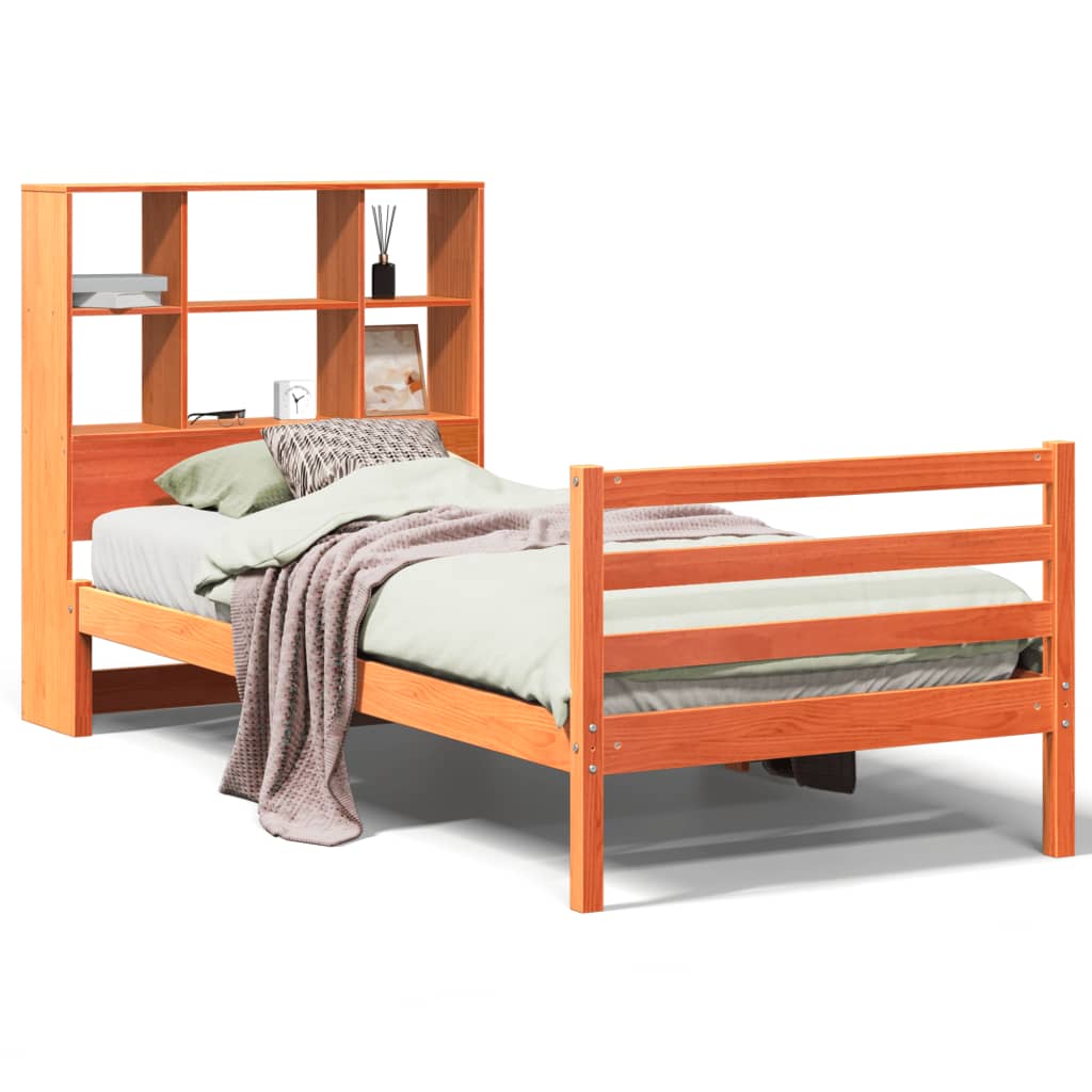 Bookcase Bed without Mattress Wax Brown 100x200 cm Solid Wood