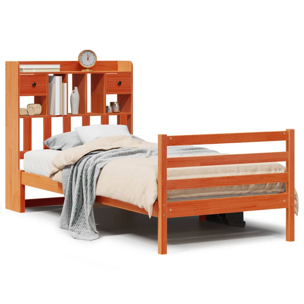 Bookcase Bed without Mattress Wax Brown 100x200cm Solid Wood Pine