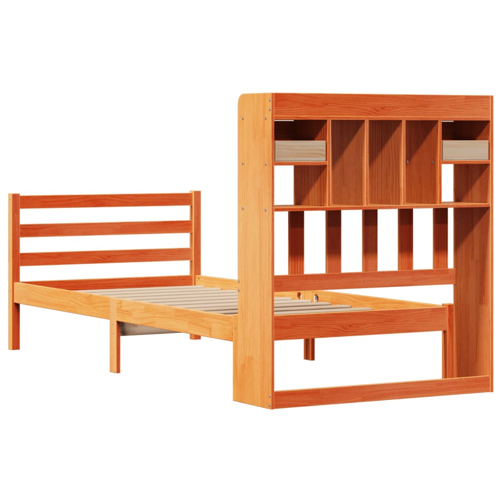 Bookcase Bed without Mattress Wax Brown 100x200cm Solid Wood Pine