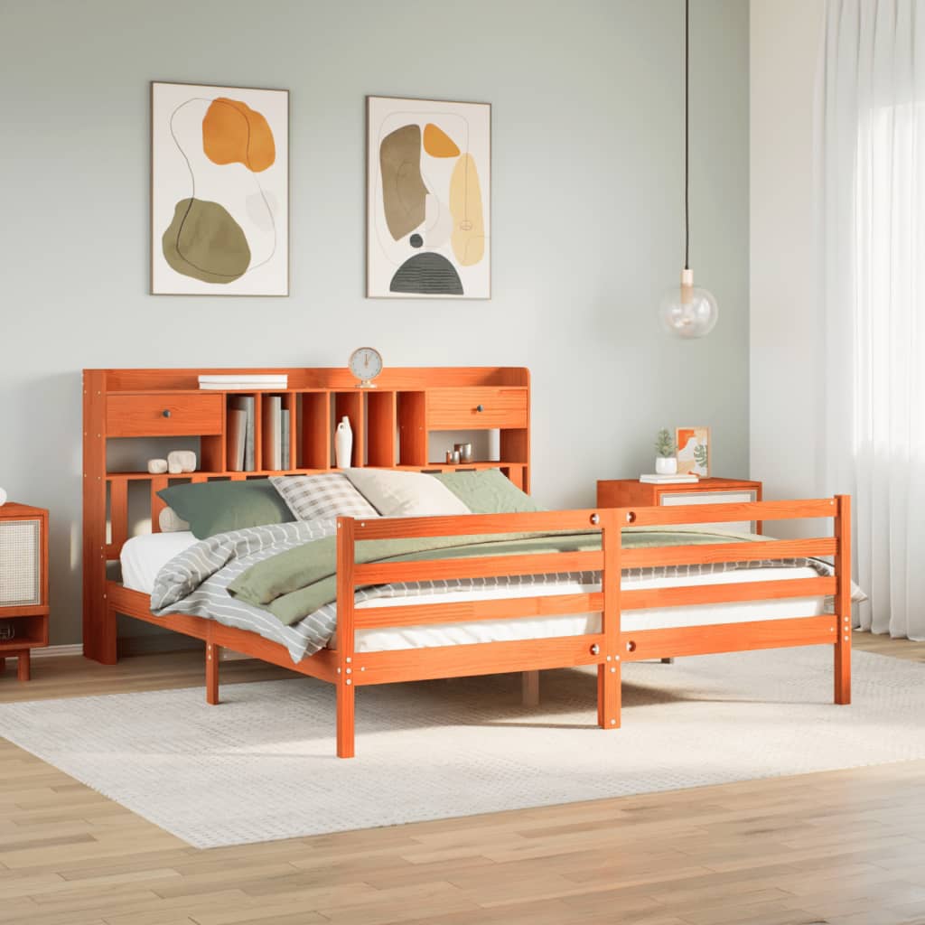 Bookcase Bed without Mattress Wax Brown 200x200cm Solid Wood Pine