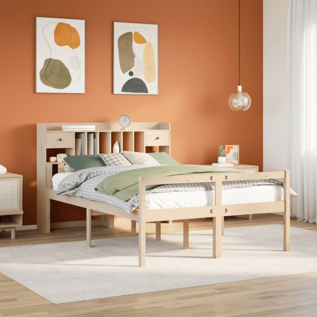 Bookcase Bed without Mattress 140x190 cm Solid Wood Pine