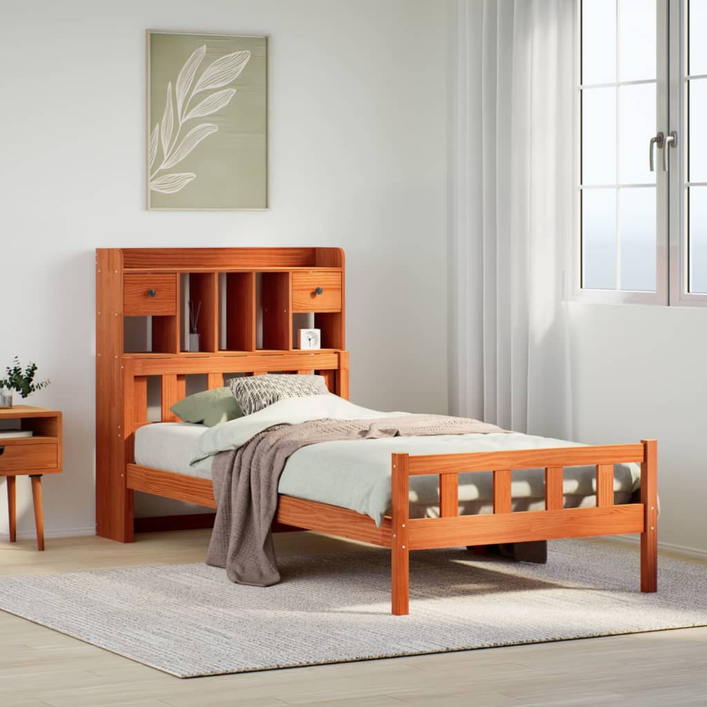 Bookcase Bed without Mattress Wax Brown 75x190 cm Small Single Solid Wood Pine