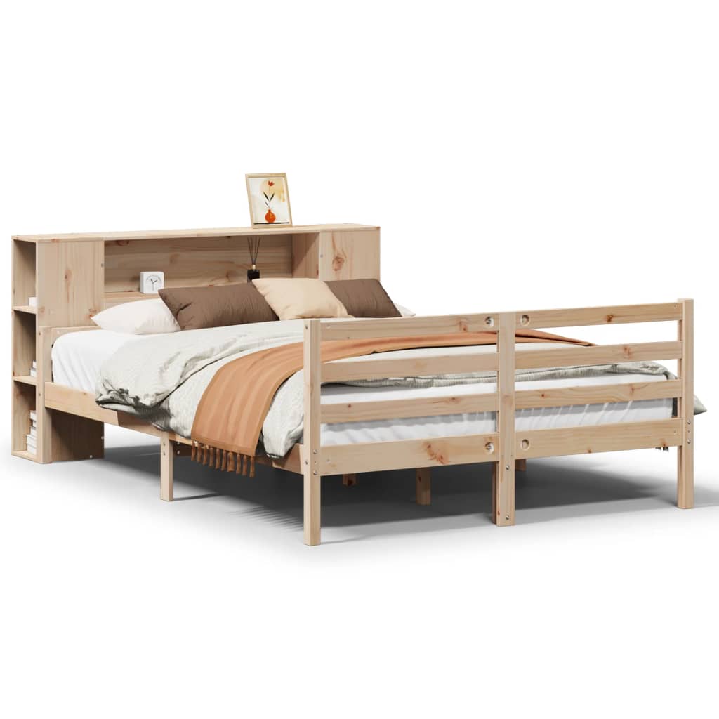 Bookcase Bed without Mattress 140x190 cm Solid Wood Pine