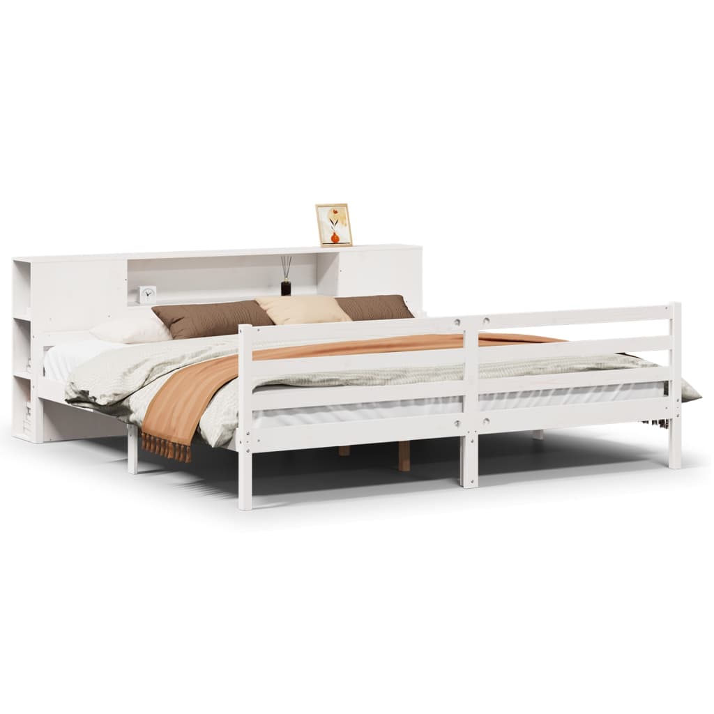 Bookcase Bed without Mattress White 200x200 cm Solid Wood Pine