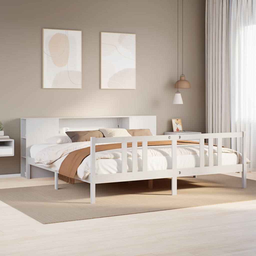 Bookcase Bed without Mattress White 200x200cm Solid Wood Pine