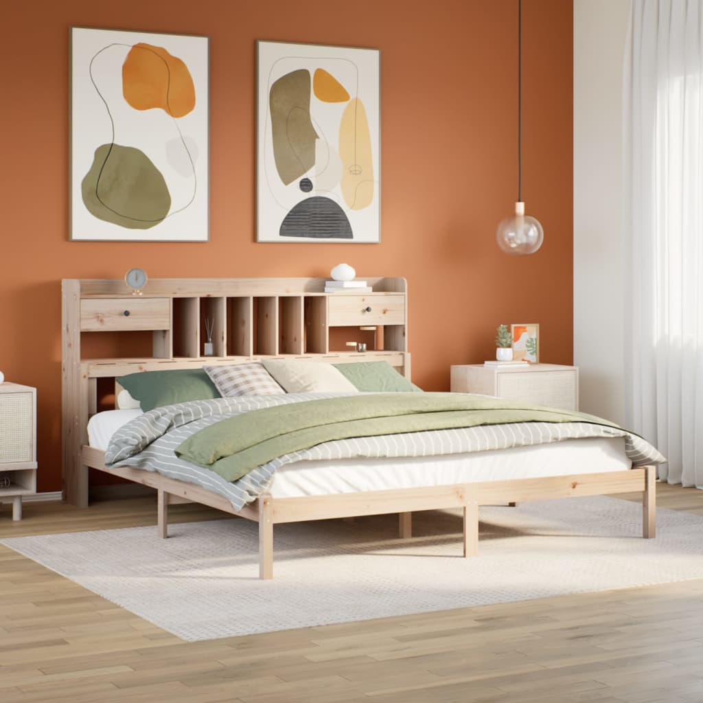 Bookcase Bed without Mattress 180x200 cm Super King Solid Wood Pine