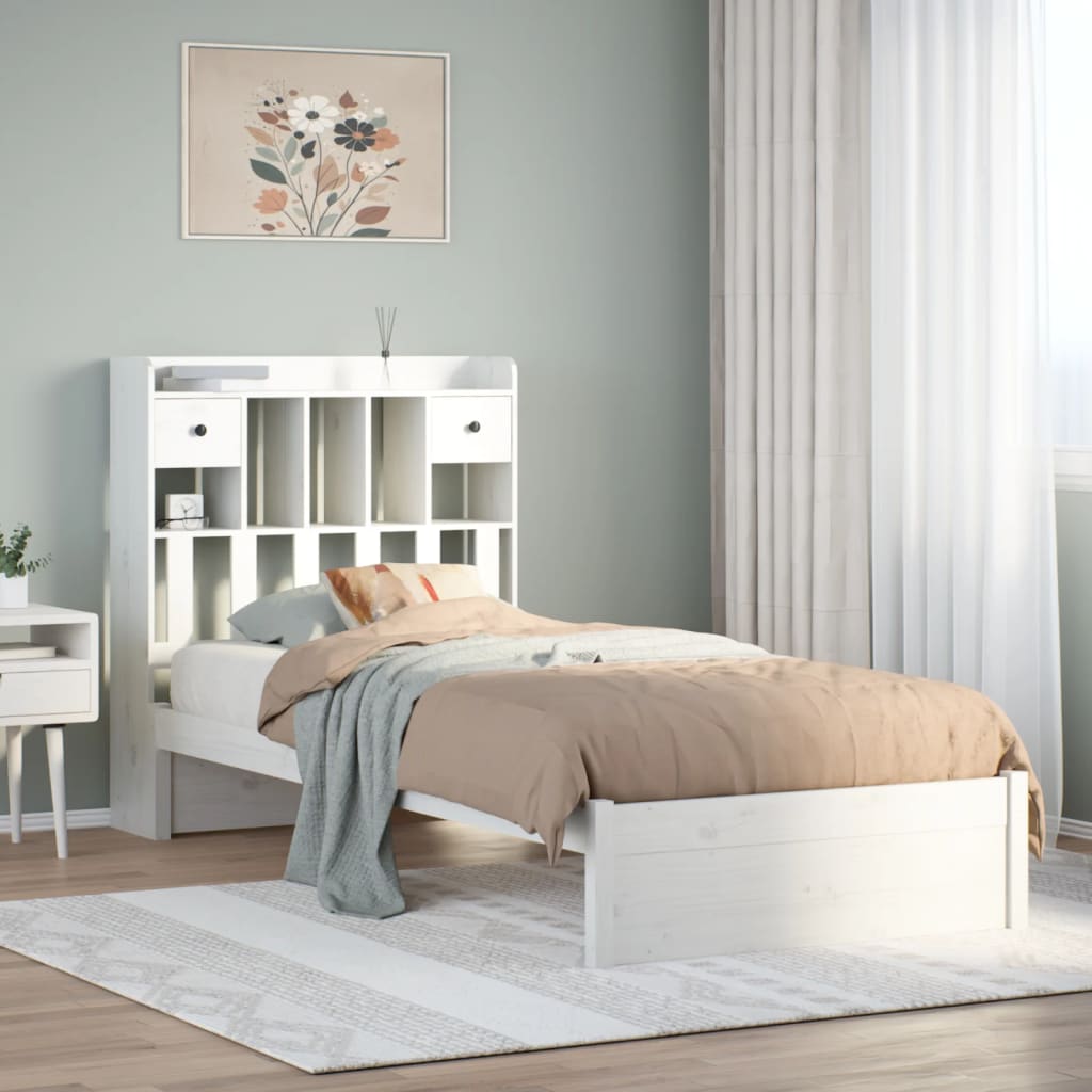 Bookcase Bed without Mattress White 75x190cm Small Single Solid Wood Pine