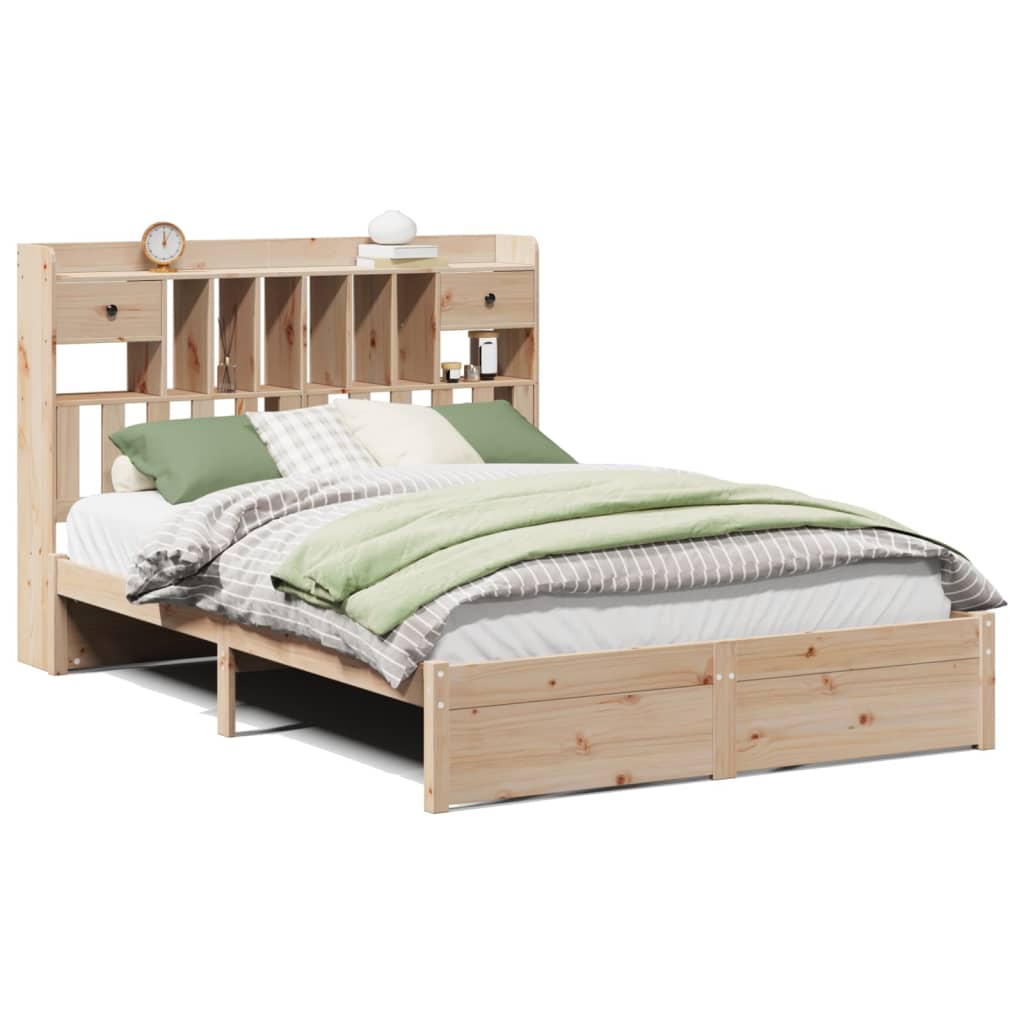 Bookcase Bed without Mattress 140x190cm Solid Wood Pine