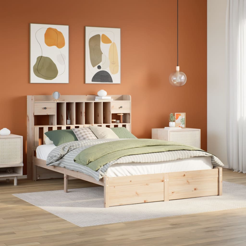 Bookcase Bed without Mattress 140x190cm Solid Wood Pine