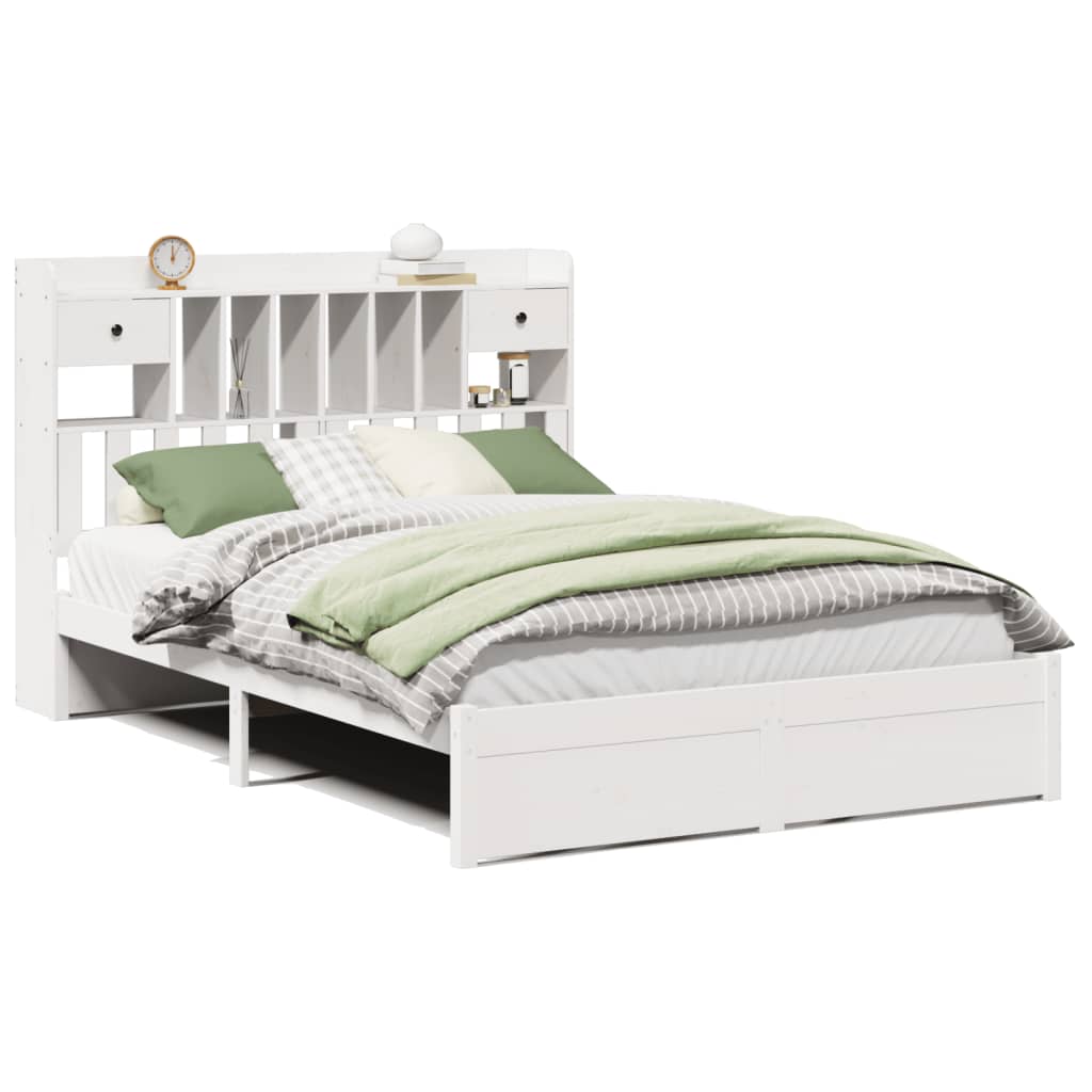 Bookcase Bed without Mattress White 140x200cm Solid Wood Pine