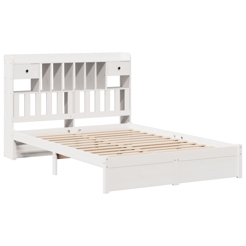 Bookcase Bed without Mattress White 140x200cm Solid Wood Pine