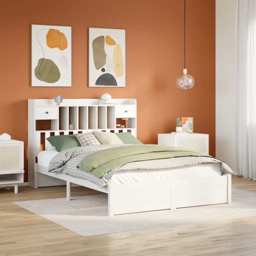 Bookcase Bed without Mattress White 140x200cm Solid Wood Pine