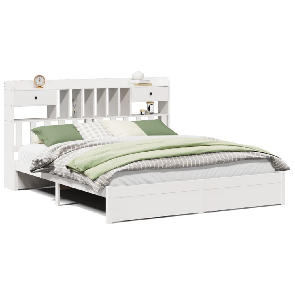 Bookcase Bed without Mattress White 180x200cm Super King Solid Wood Pine