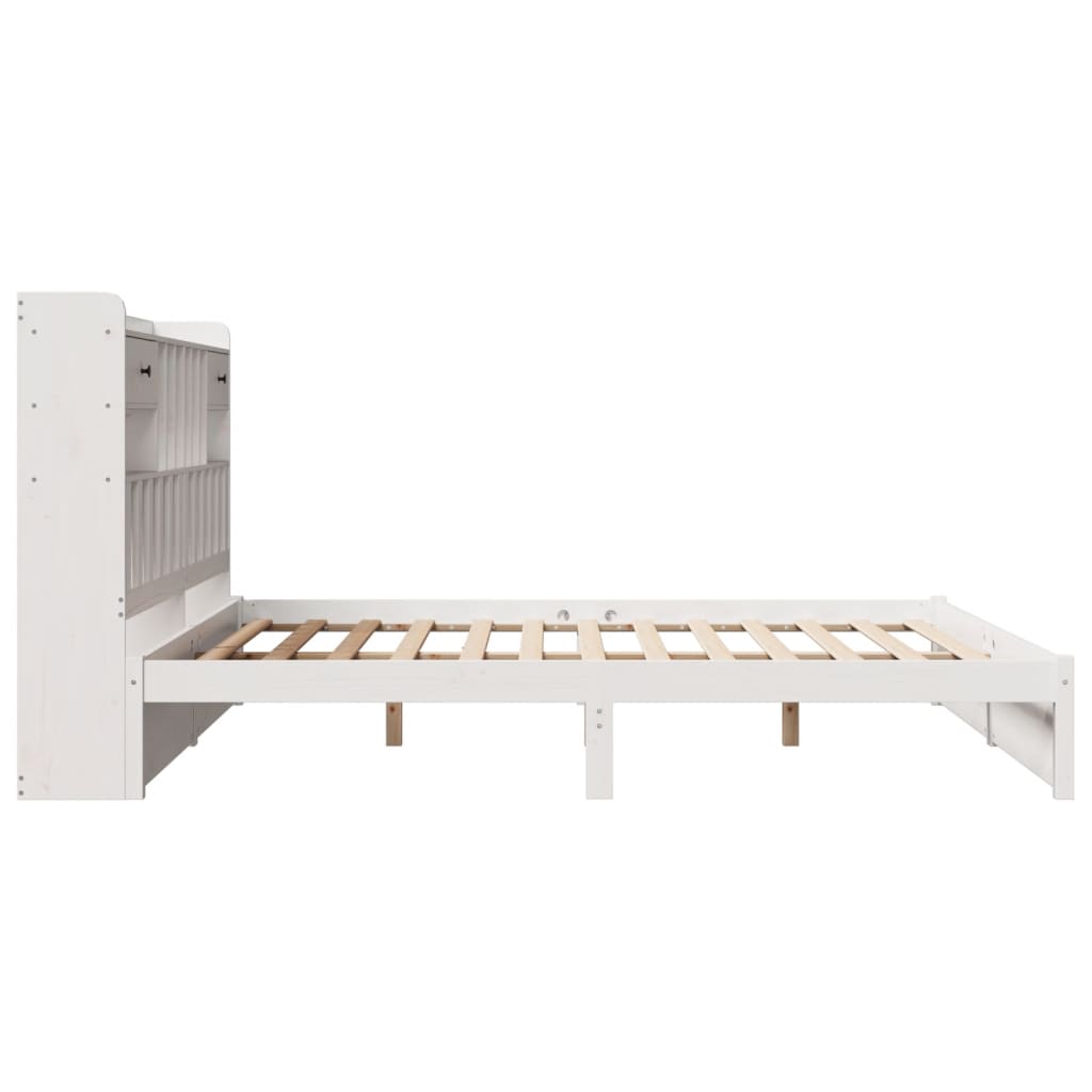 Bookcase Bed without Mattress White 180x200cm Super King Solid Wood Pine