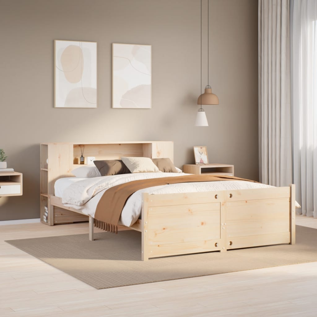 Bookcase Bed without Mattress 140x190cm Solid Wood Pine