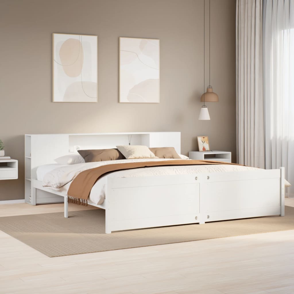 Bookcase Bed without Mattress White 200x200cm Solid Wood Pine
