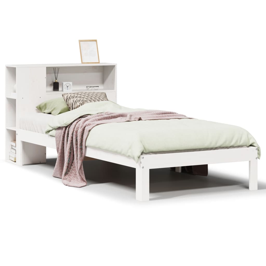 Bookcase Bed without Mattress White 90x190 cm Single Solid Wood Pine