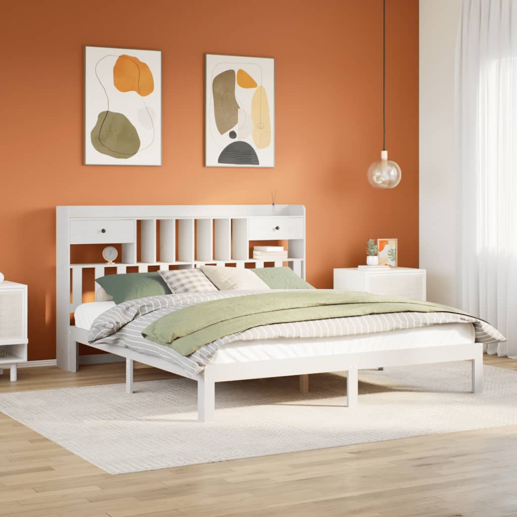 Bookcase Bed without Mattress White 180x200cm Solid Wood Pine