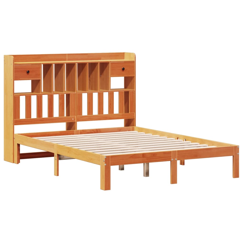 Bookcase Bed without Mattress Wax Brown 140x190cm Solid Wood Pine