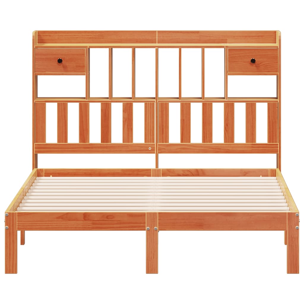 Bookcase Bed without Mattress Wax Brown 140x190cm Solid Wood Pine