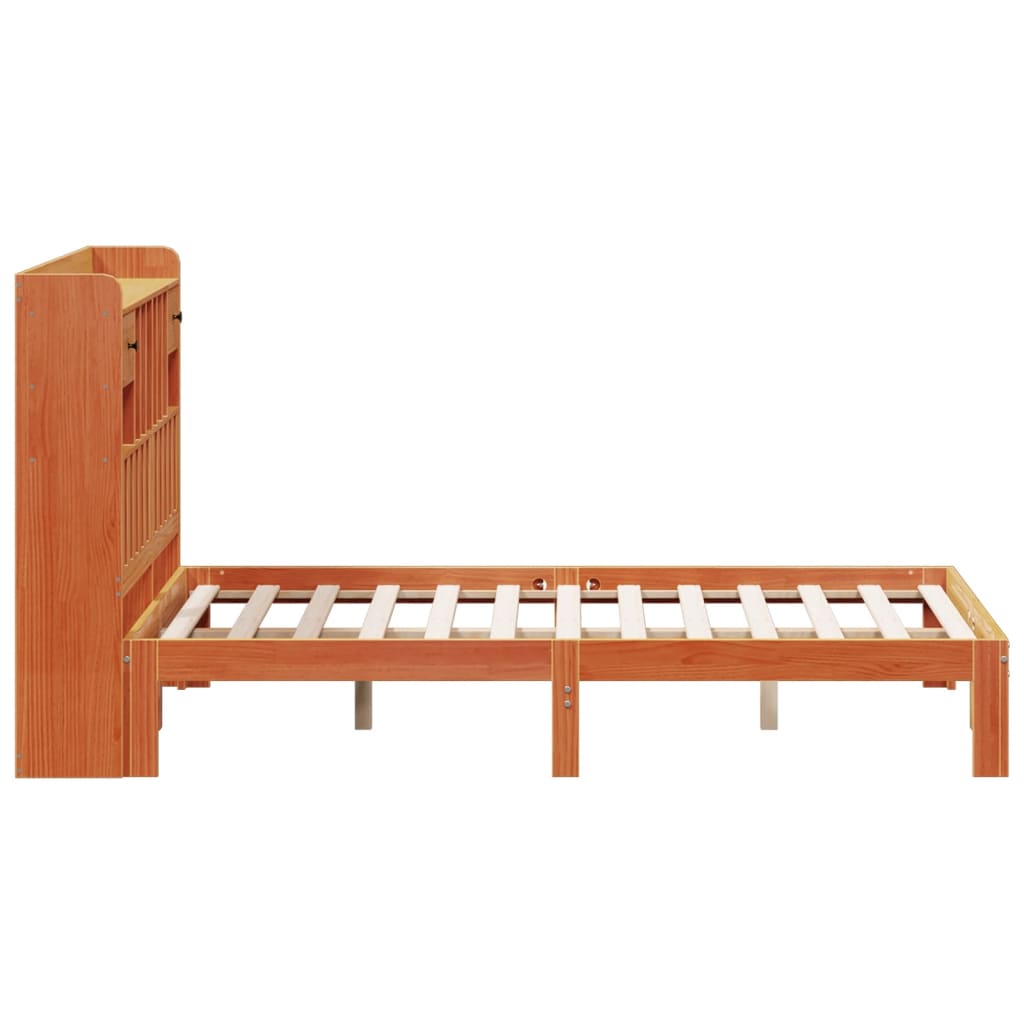 Bookcase Bed without Mattress Wax Brown 140x190cm Solid Wood Pine