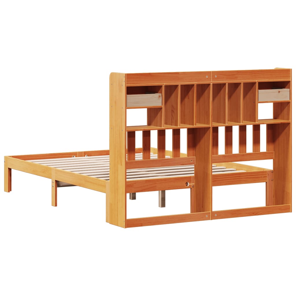 Bookcase Bed without Mattress Wax Brown 140x190cm Solid Wood Pine