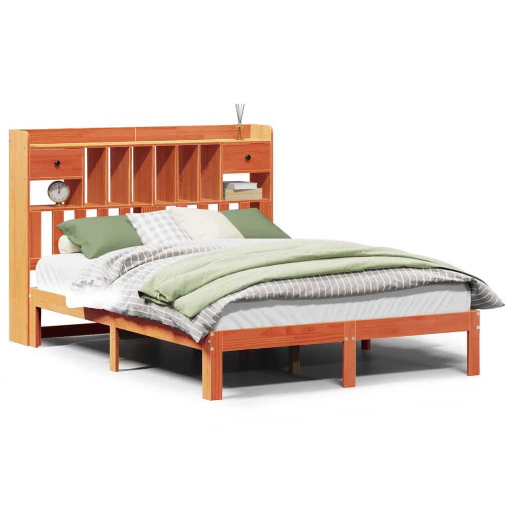 Bookcase Bed without Mattress Wax Brown 140x200cm Solid Wood Pine