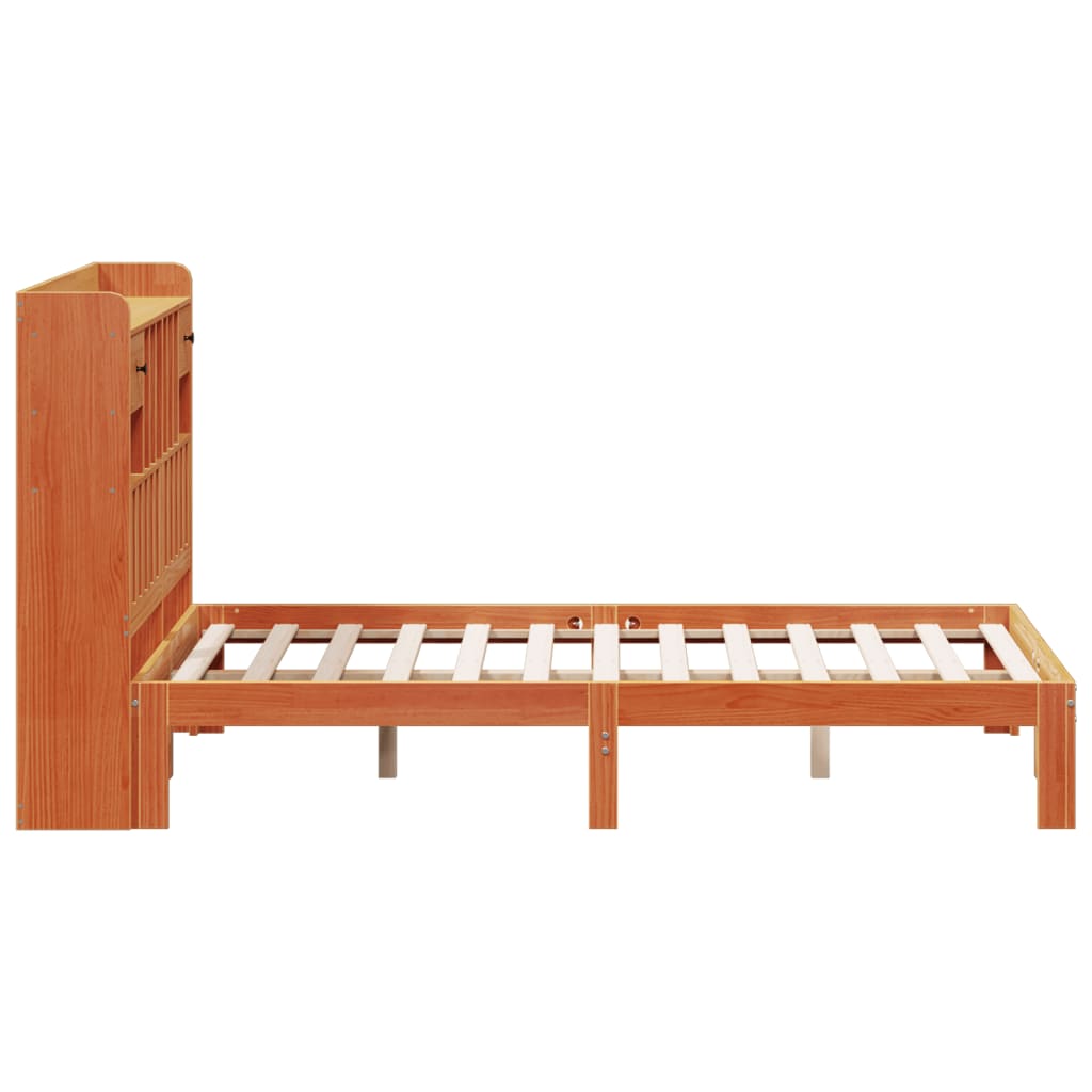 Bookcase Bed without Mattress Wax Brown 140x200cm Solid Wood Pine