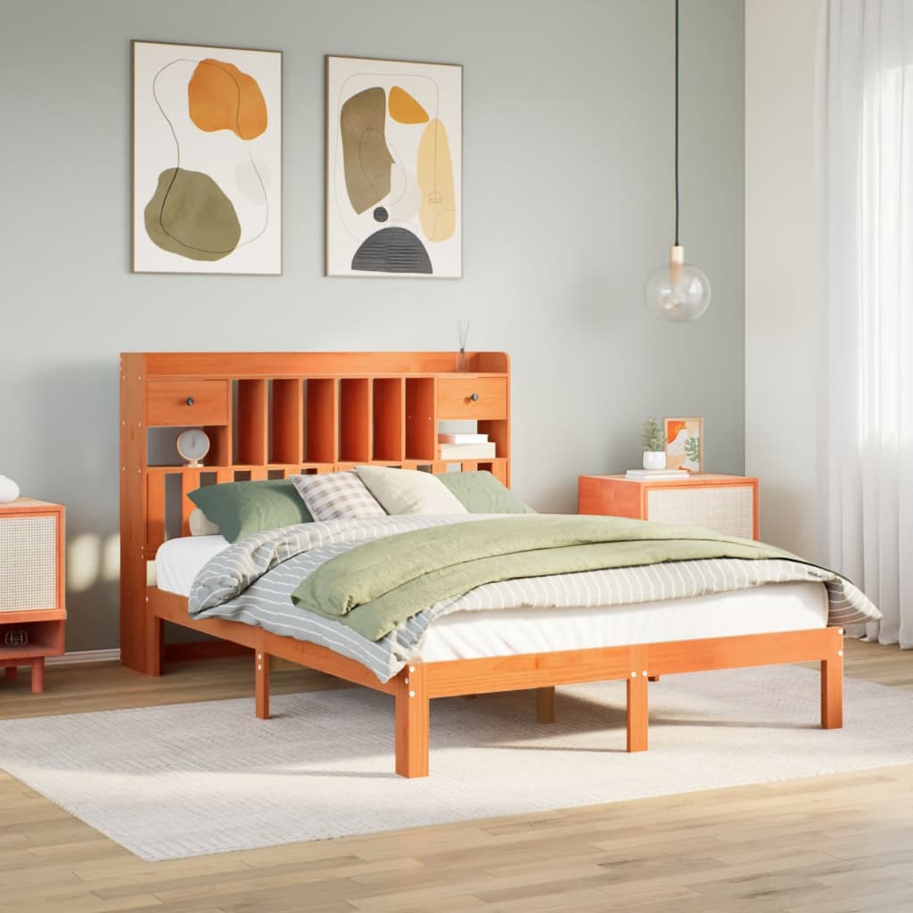 Bookcase Bed without Mattress Wax Brown 140x200cm Solid Wood Pine