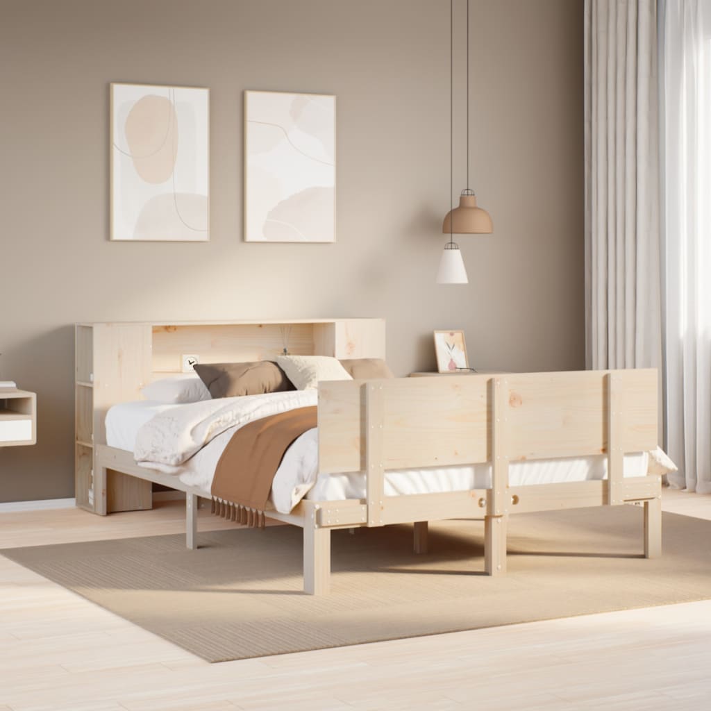 Bookcase Bed without Mattress 140x190cm Solid Wood Pine