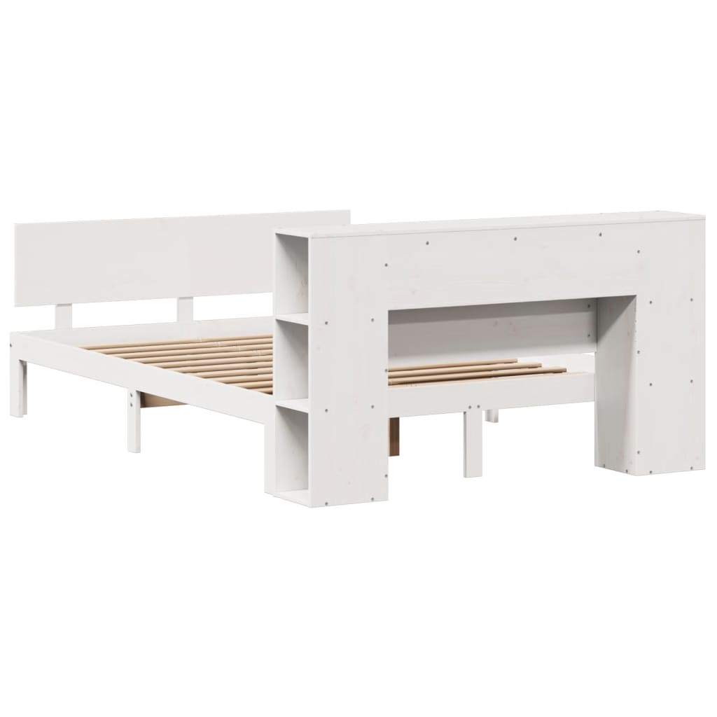 Bookcase Bed without Mattress White 150x200 cm King Size Solid Wood Pine