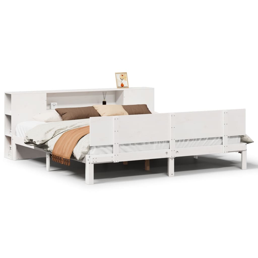 Bookcase Bed without Mattress White 200x200cm Solid Wood Pine