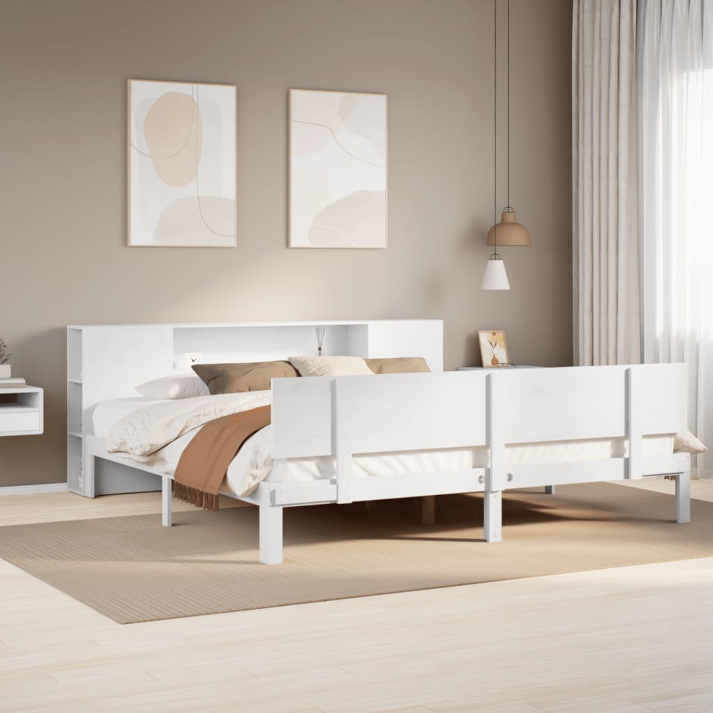 Bookcase Bed without Mattress White 200x200cm Solid Wood Pine